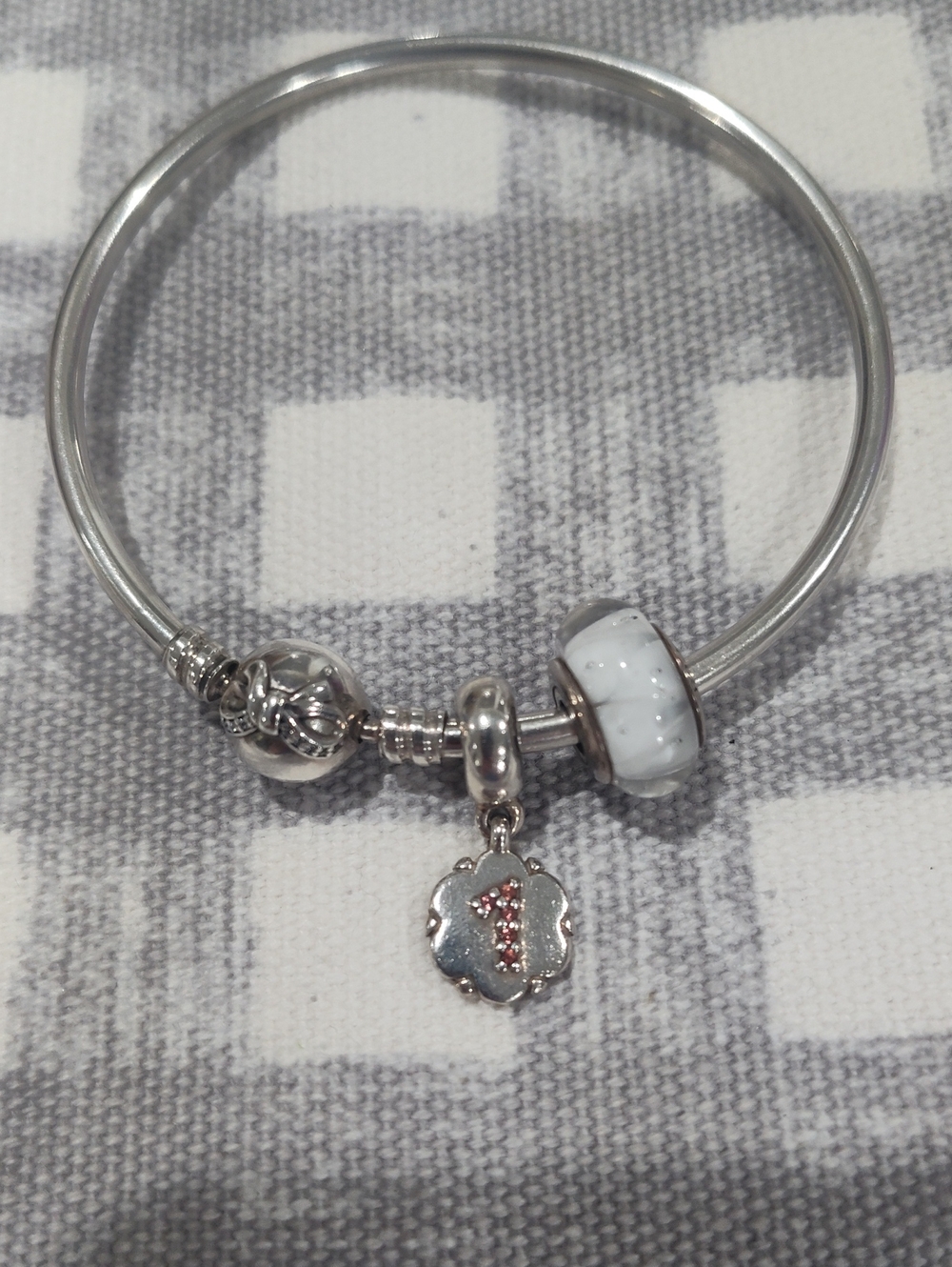 Pandora Sterling Silver Bangle Bracelet with Bow Detail Clasp